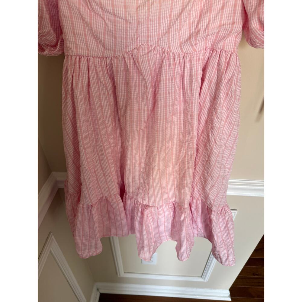 Mable Sz M Subtle Stripe Babydoll Tiered Sweetheart Mini Dress Spring Preppy - Picture 7 of 15